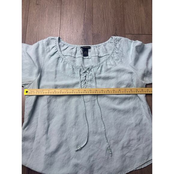 Lane Bryant Linen Rayon Peasant Blouse 14/16 Light Blue 3/4 Sleeve Boho - Picture 4 of 7